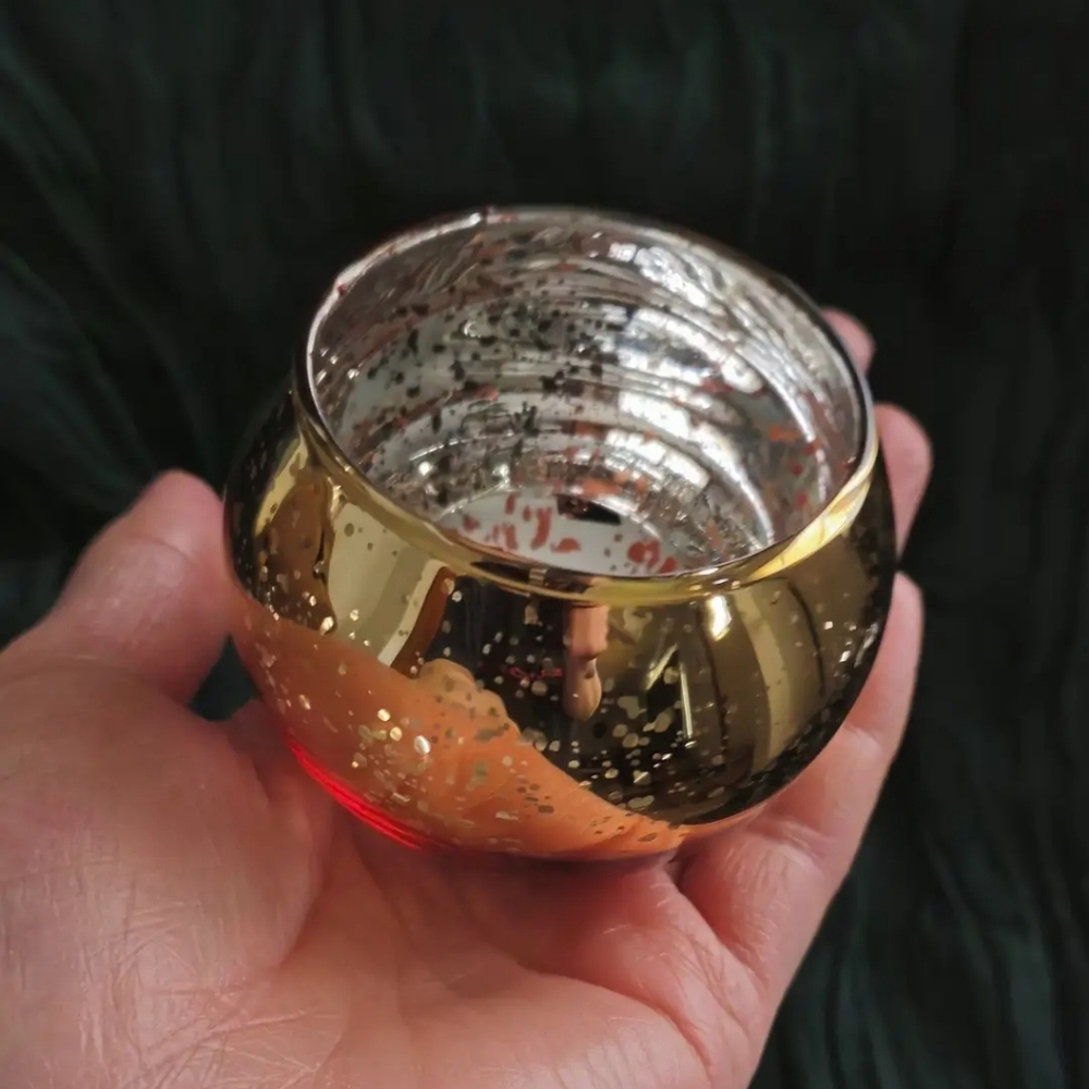 Set of 24 Round Gold Speckle Mercury Votive Candle Holders
